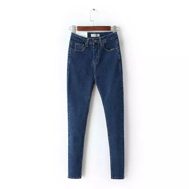 2017 Vintage Mom Fit High Waist Jeans Elastic Femme Women Washed Blue Denim Skinny Jeans Classic Pencil Pants C3553
