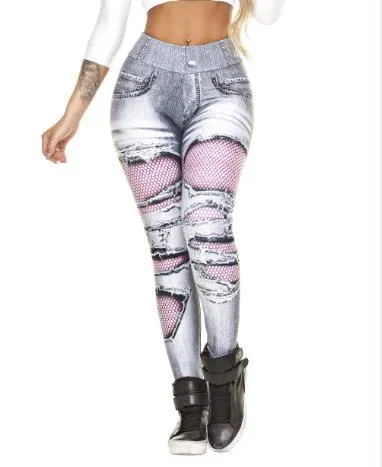 2020 Jeans Printing Leggings Put Hip Elastic High Waist Legging Breathable Slim Pants