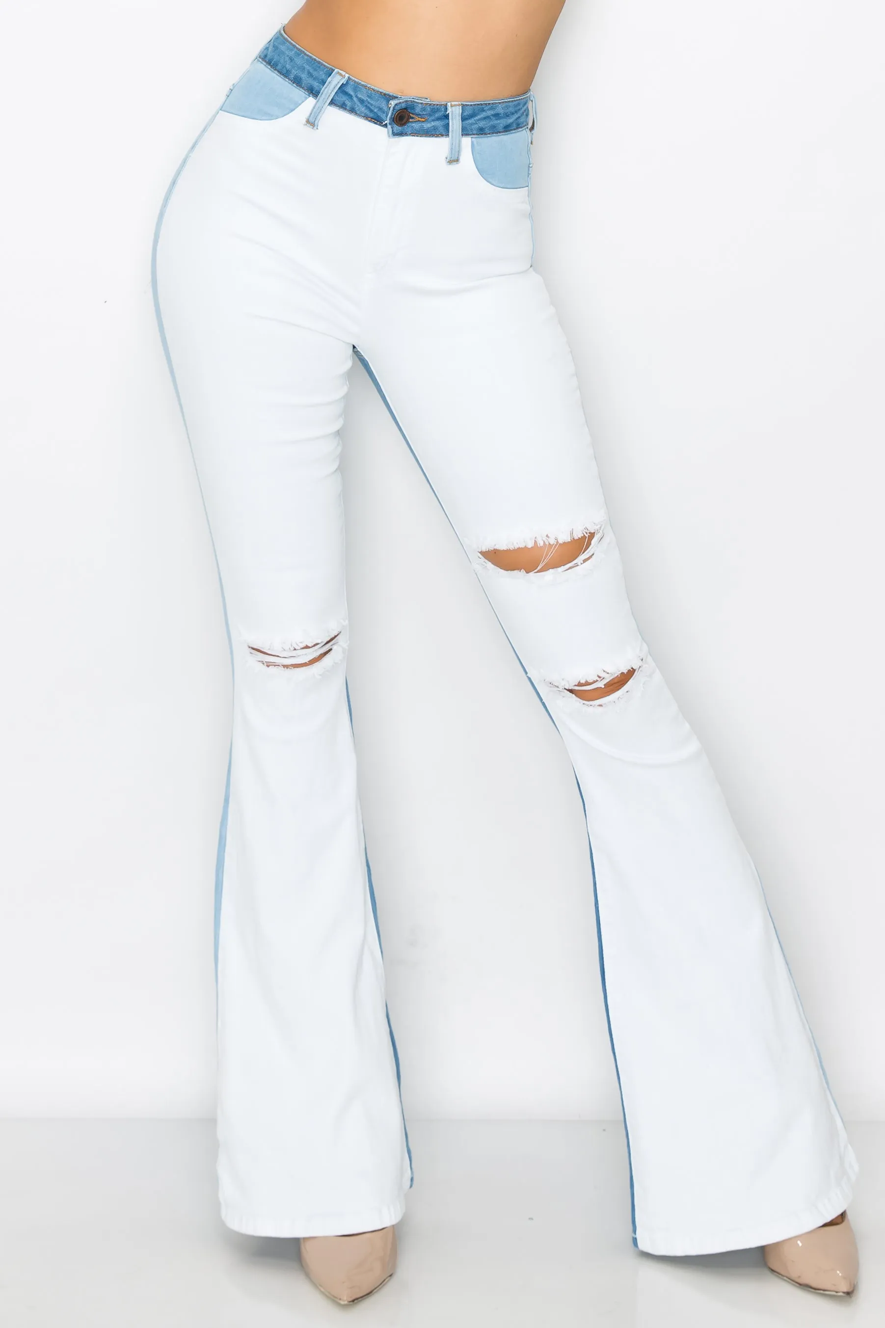 2140 Women's High Waisted Flare bell bottom bootcut Jeans w/ Slice cut