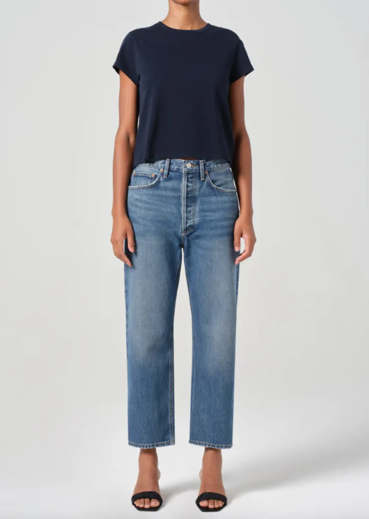 90s Crop Mid-Rise Loose Straight Essence Jeans
