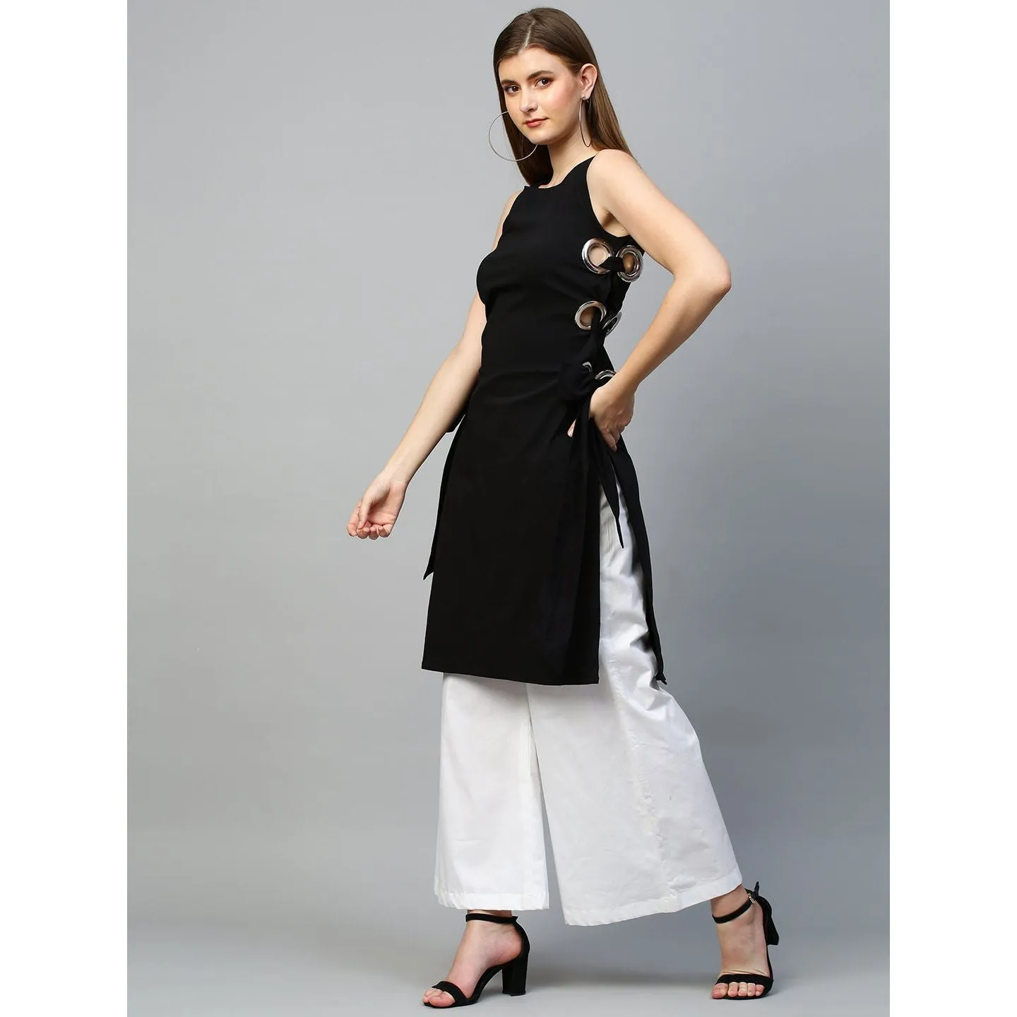 Black top with white pants cord set