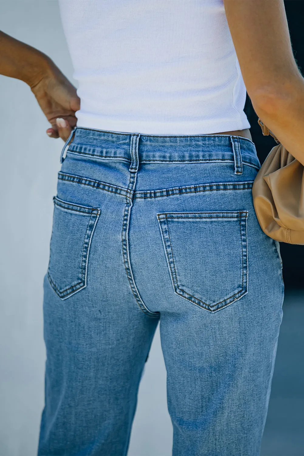 Colorblock Patchwork Ripped Hole Crop Straight Jeans