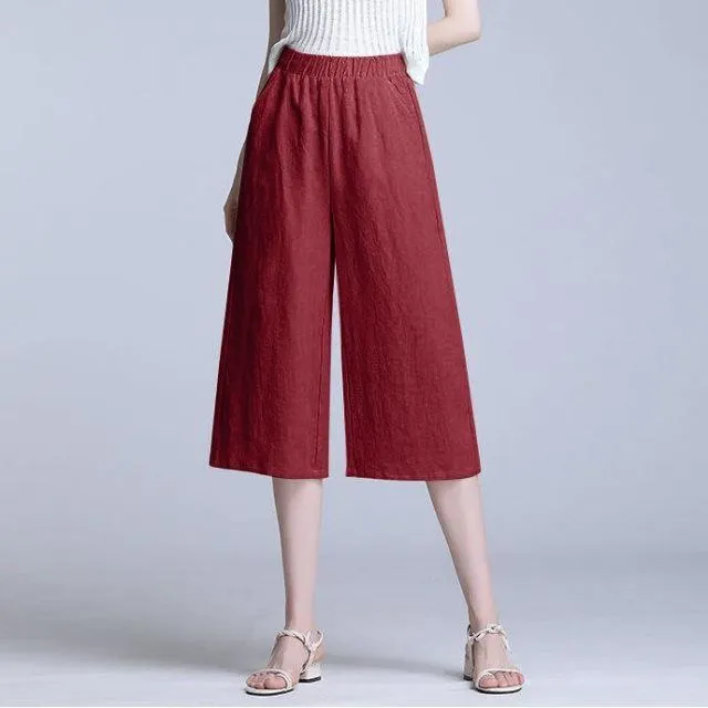 Cotton Blend Cropped Pants Women Summer Loose Wide Leg Straight Casual Pants