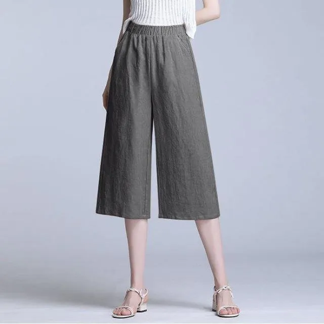 Cotton Blend Cropped Pants Women Summer Loose Wide Leg Straight Casual Pants