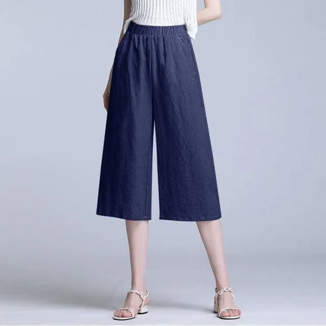 Cotton Blend Cropped Pants Women Summer Loose Wide Leg Straight Casual Pants