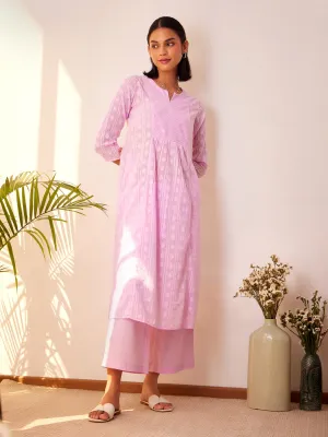 Cotton Jacquard Kurta Set - Purple