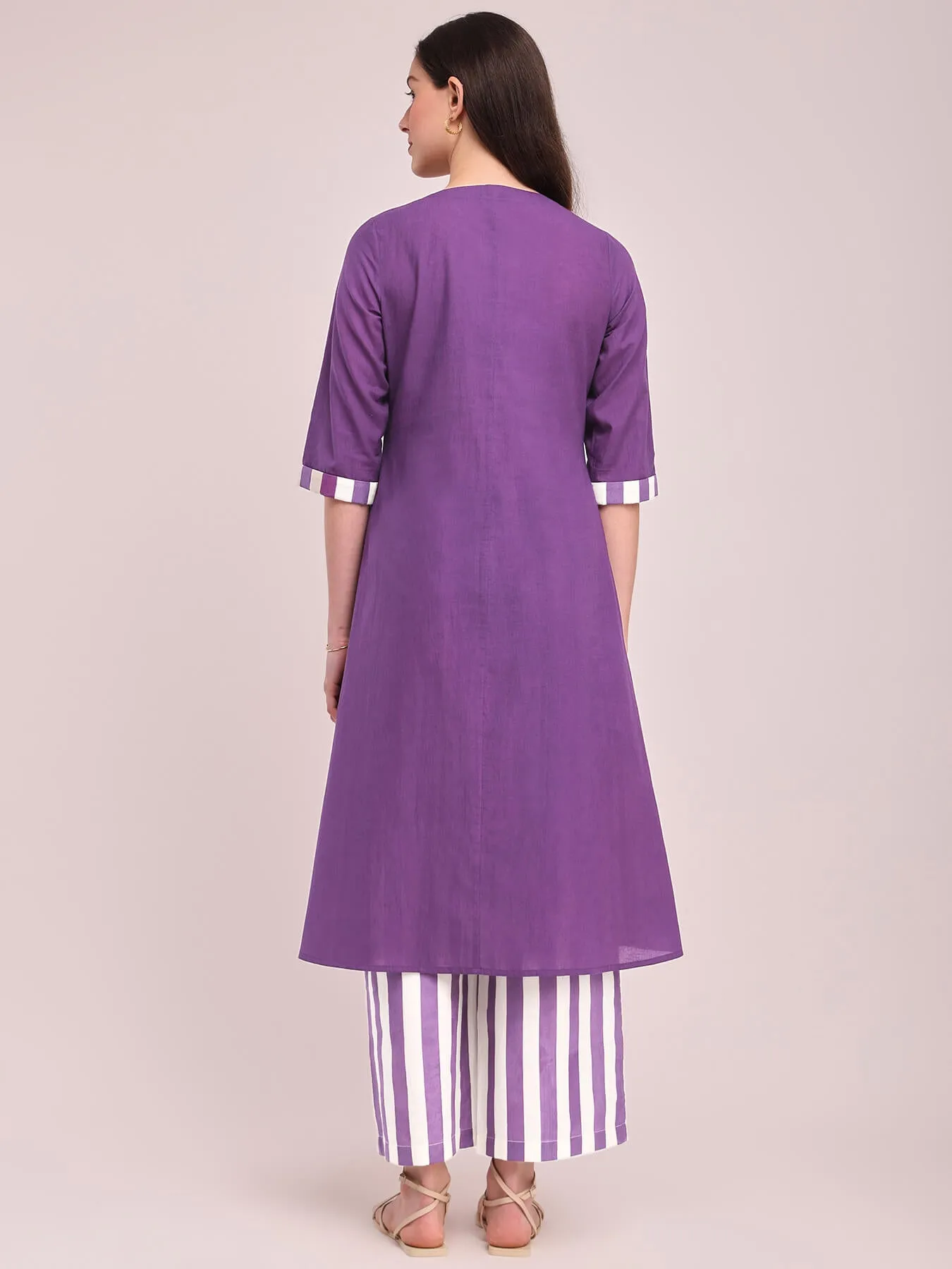 Cotton Solid Kurta Set - Purple