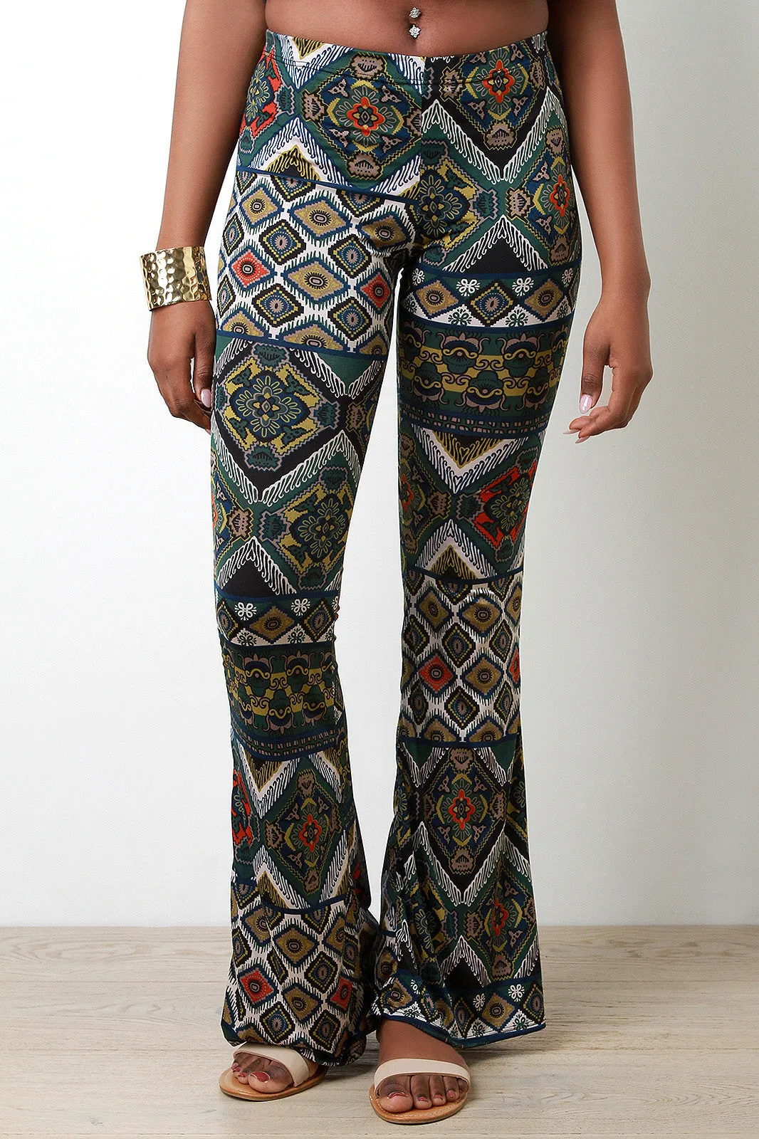 Ethnic Print Bell Bottom Pants
