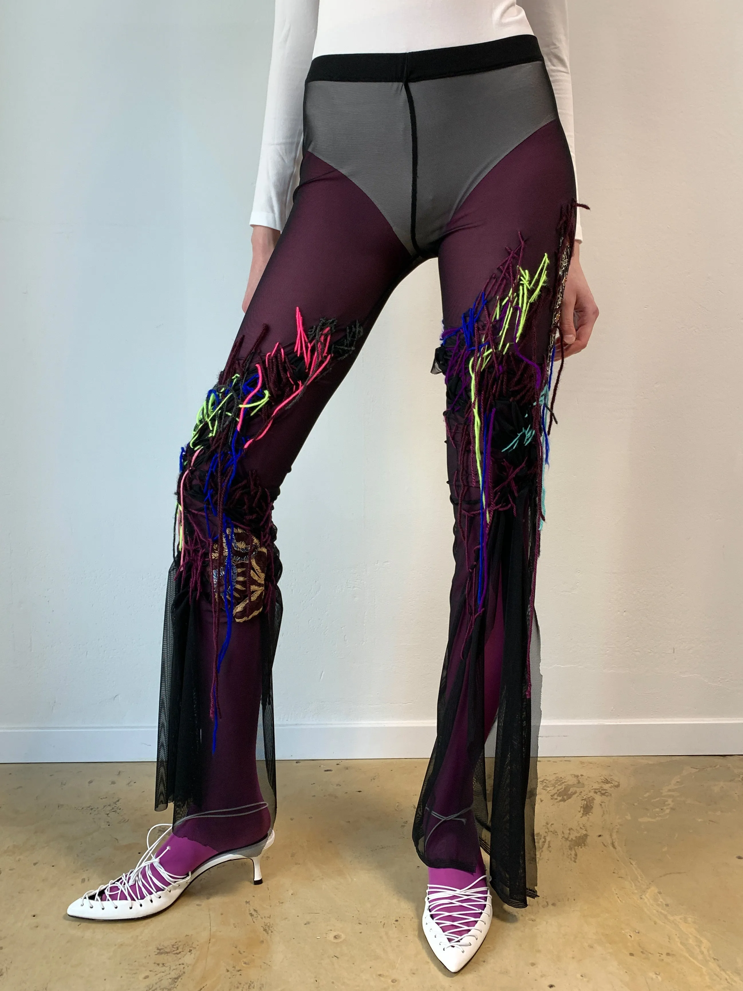 Flared Embroidered Tulle Leggings