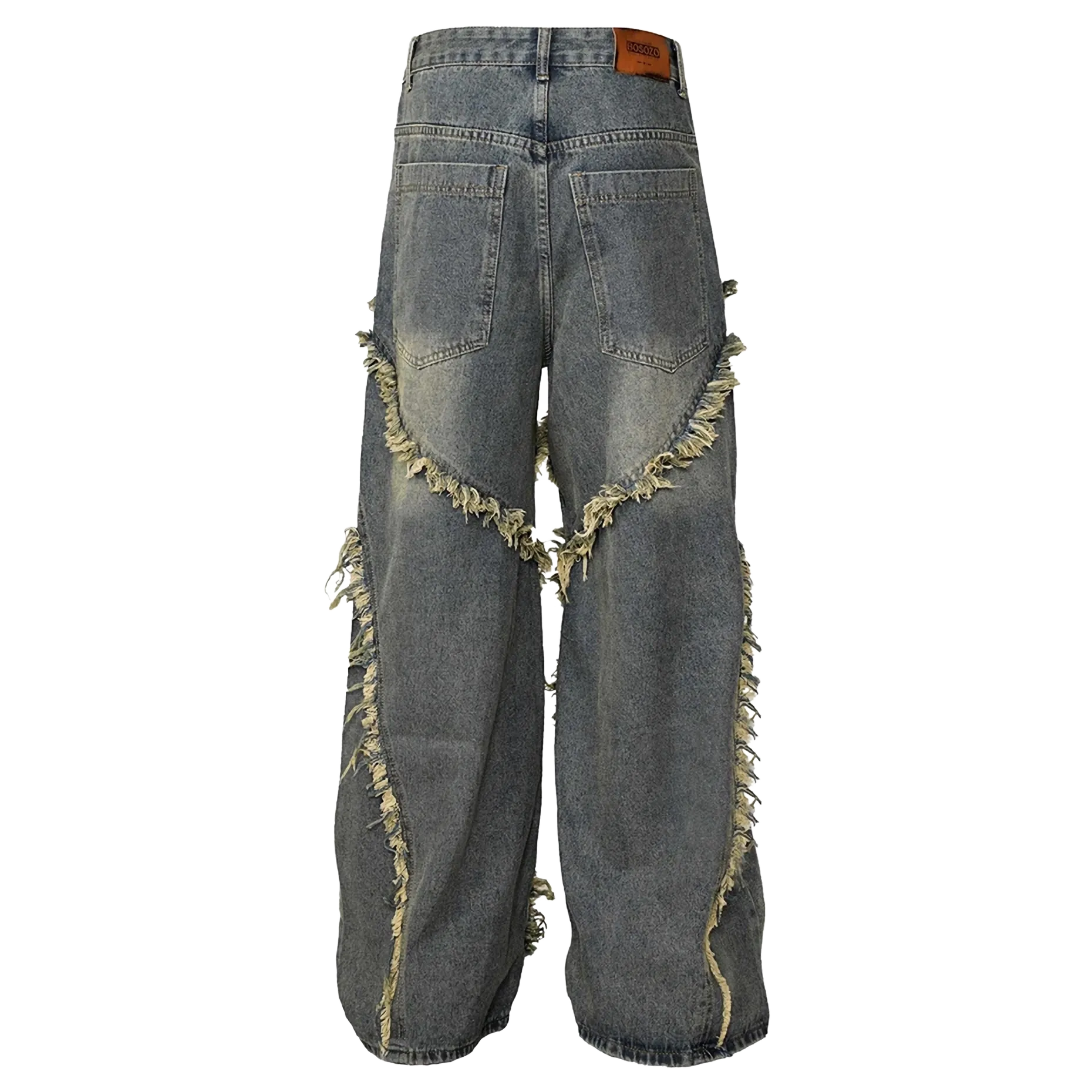 Frayed Edge Cross Stitch Flared Denim Jeans