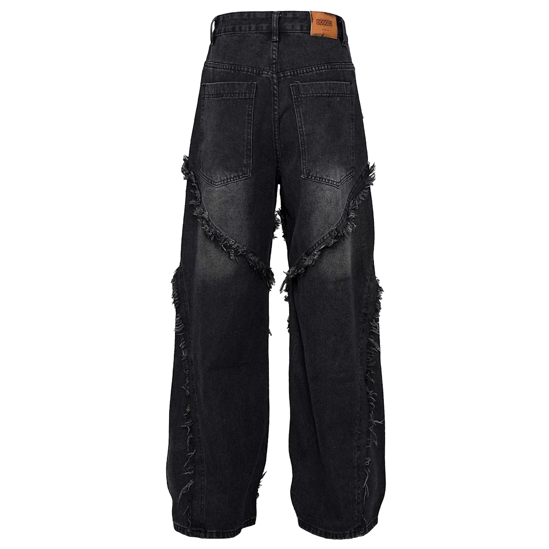Frayed Edge Cross Stitch Flared Denim Jeans