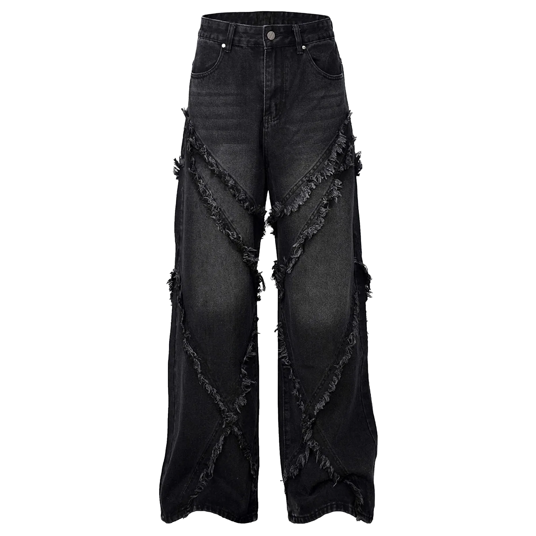 Frayed Edge Cross Stitch Flared Denim Jeans