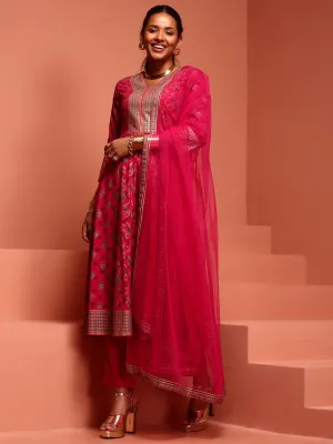 Fuchsia Kalidar Printed Kurta Set