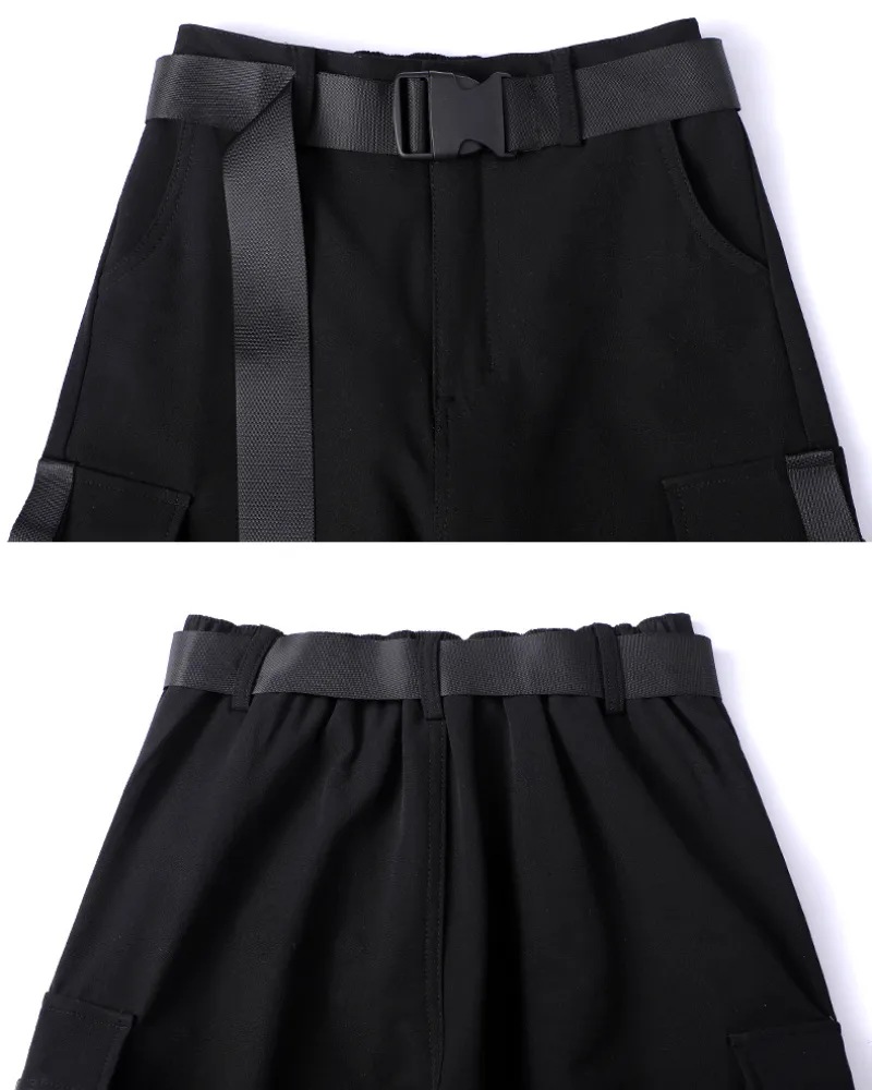 Futuristic Belt Black Women Cargo Pants