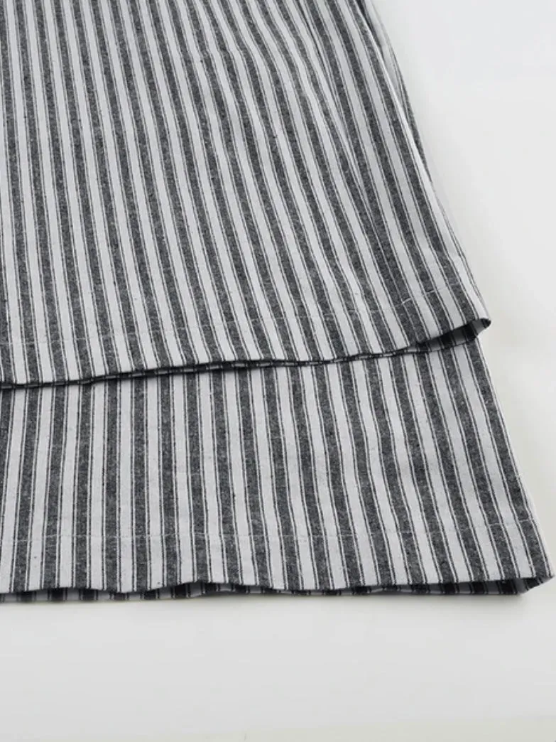 Gray striped double layer straight leg pants