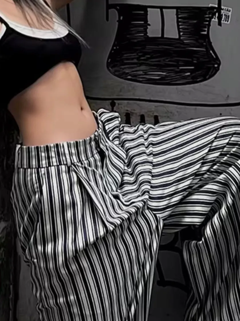 Gray striped double layer straight leg pants