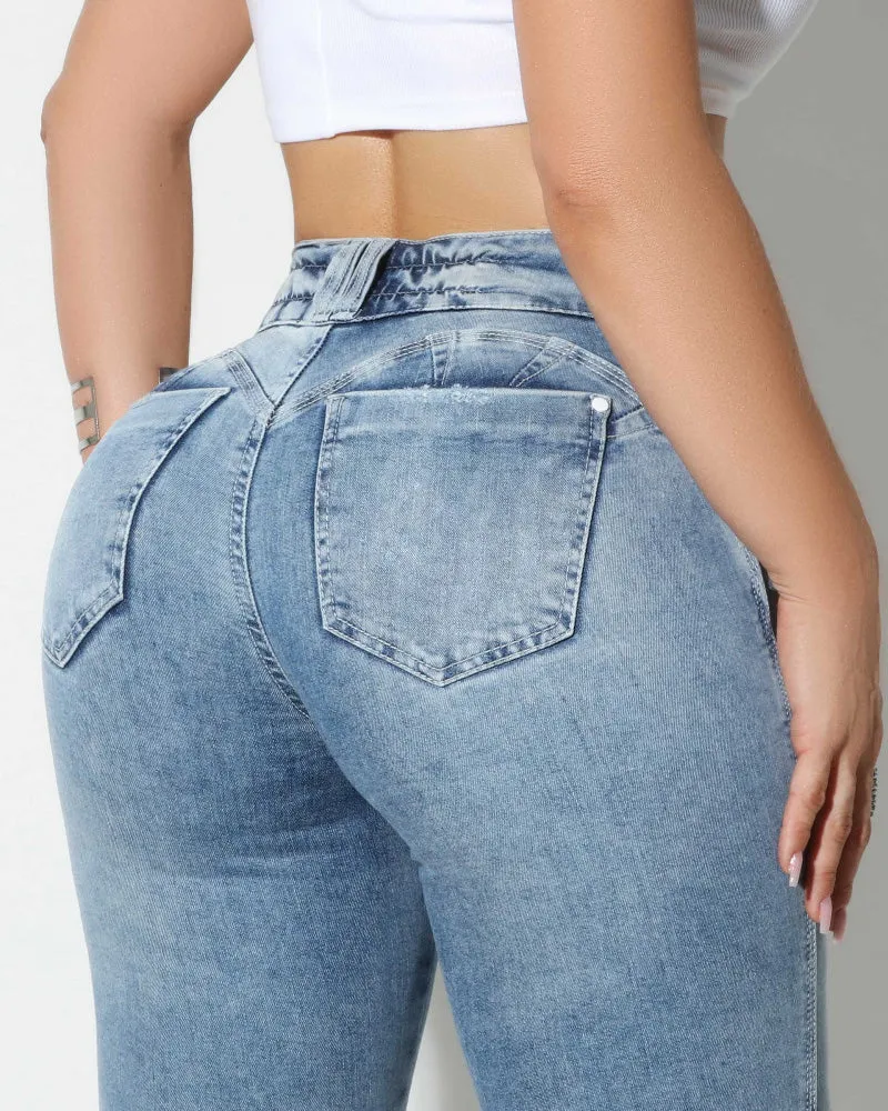Hoch taillierte zerrissene Skinny-Jeans