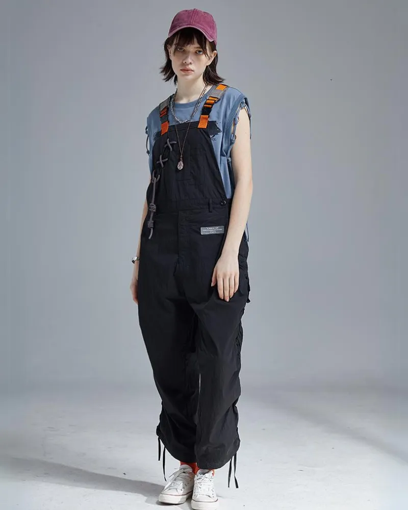Knot Pleated Loose Unisex Overalls