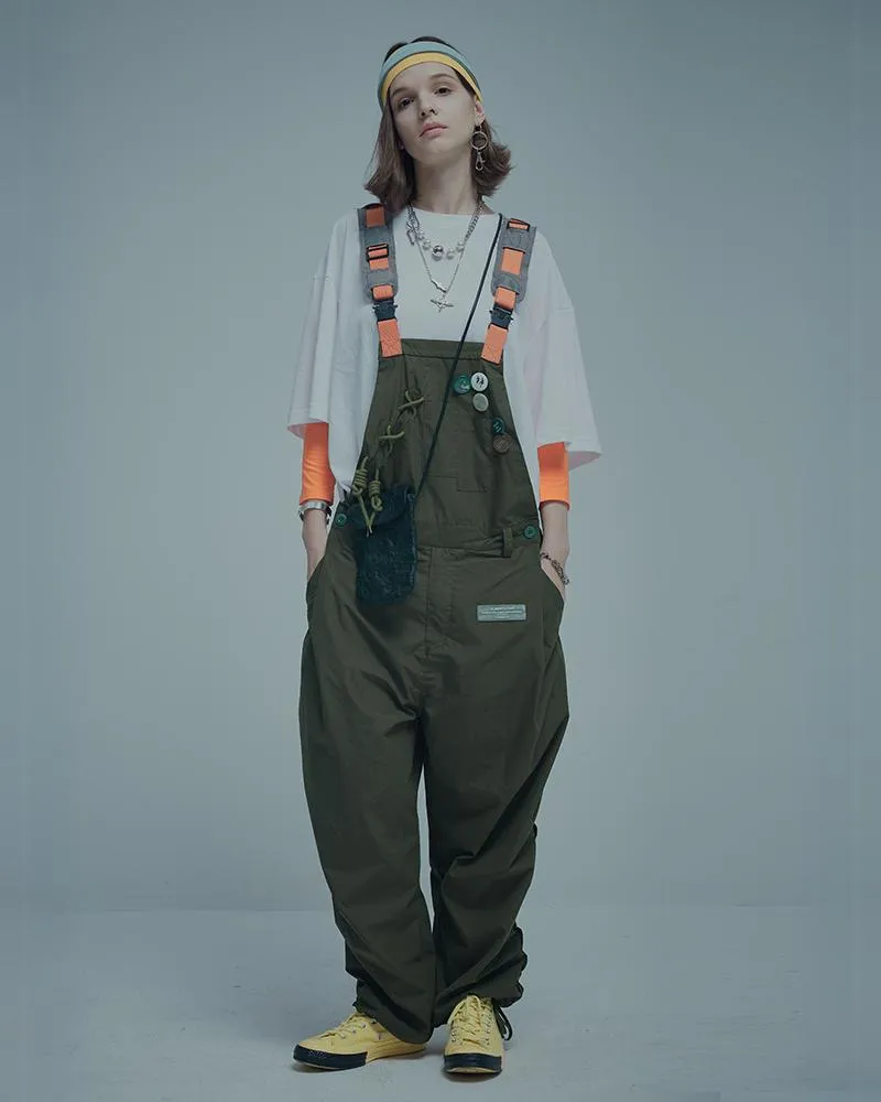 Knot Pleated Loose Unisex Overalls