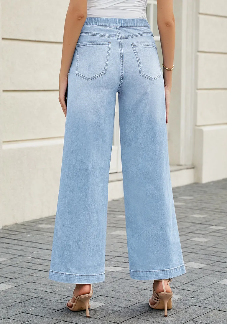 Lakeside Blue Women's Stretchy Pull On Jeans High Waisted Denim Pants