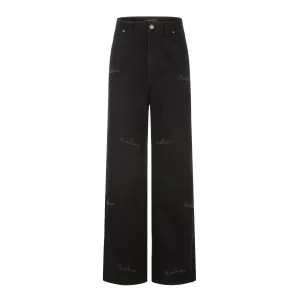 LOGO Needlepoint Dark Print Jeans in Black