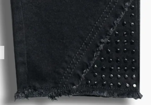 Lois Black Stretch Pull On Jeans  Ankle Pants with Rhinestud Detail