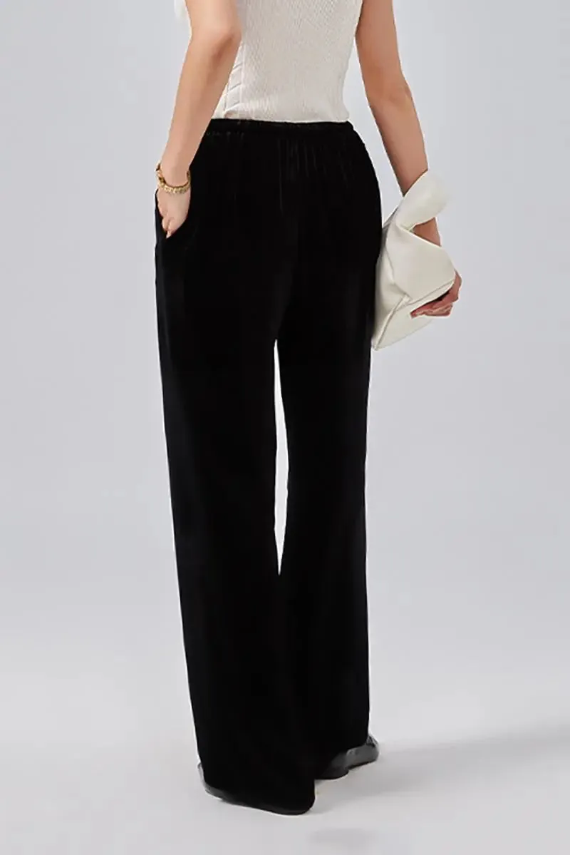 Loose Fit Wide Leg Silk Lined Velvet Pants