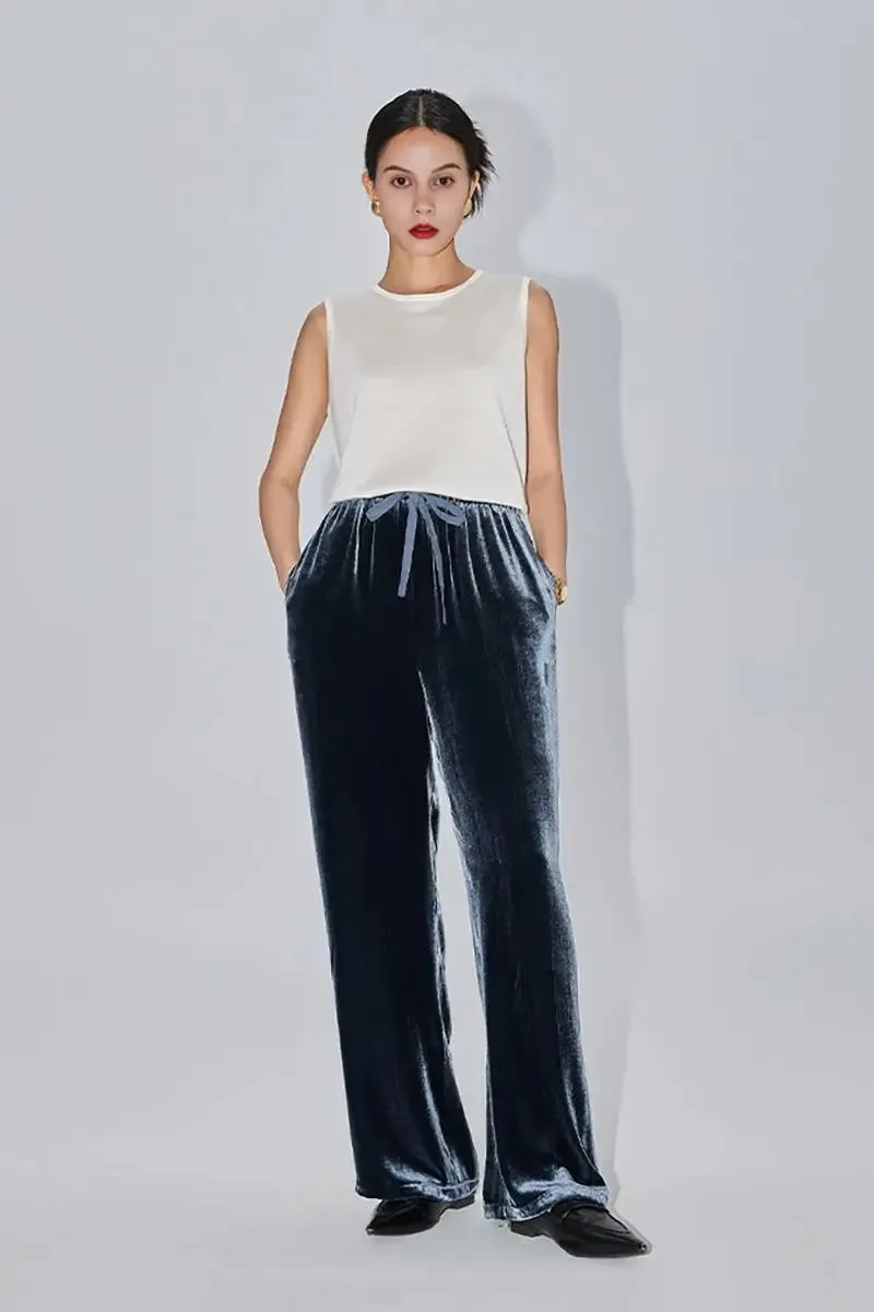 Loose Fit Wide Leg Silk Lined Velvet Pants