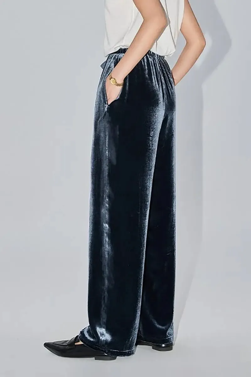 Loose Fit Wide Leg Silk Lined Velvet Pants