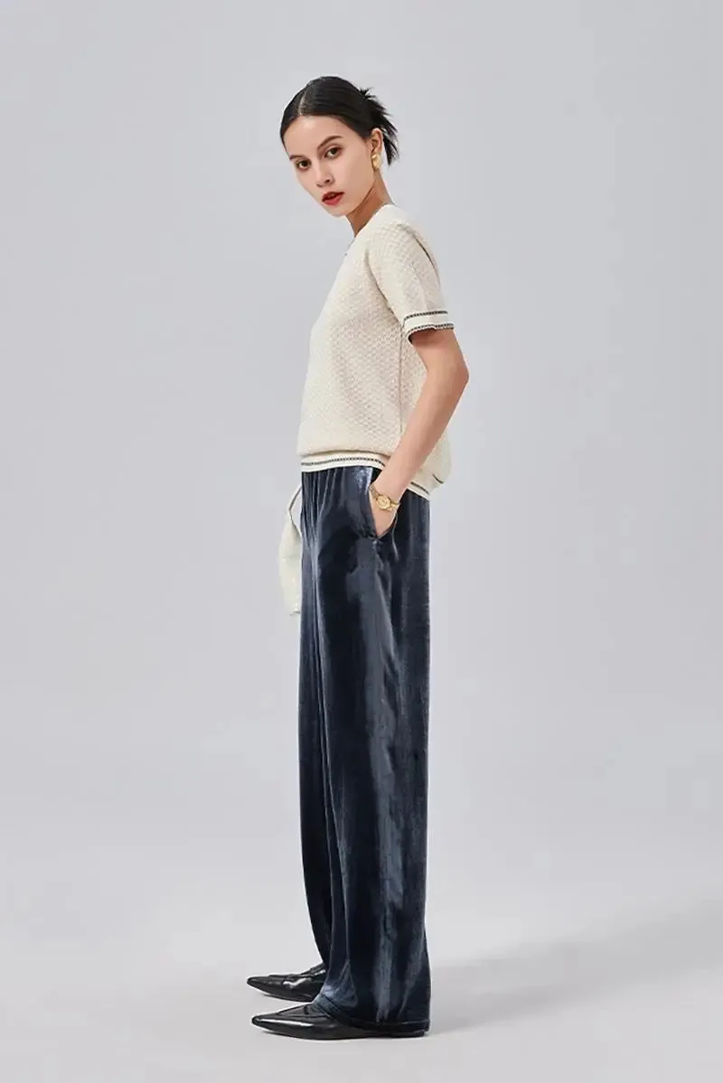 Loose Fit Wide Leg Silk Lined Velvet Pants