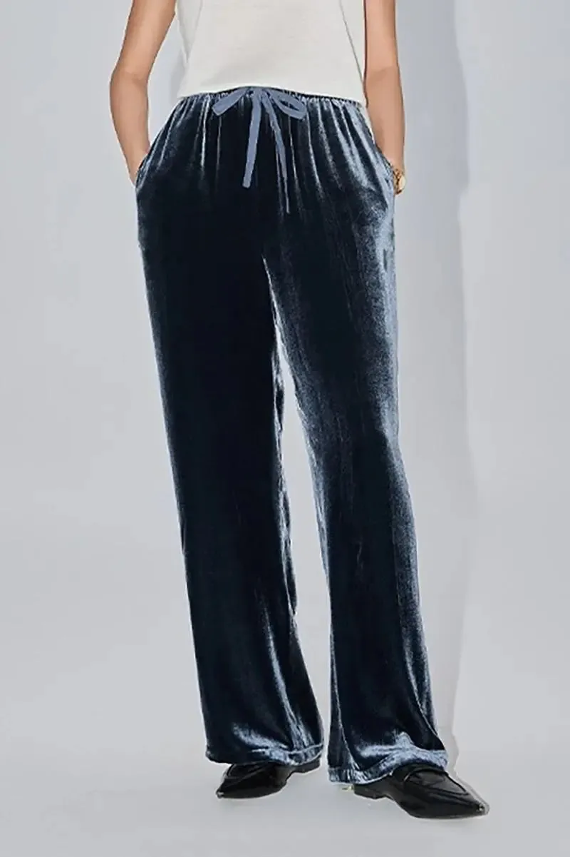 Loose Fit Wide Leg Silk Lined Velvet Pants