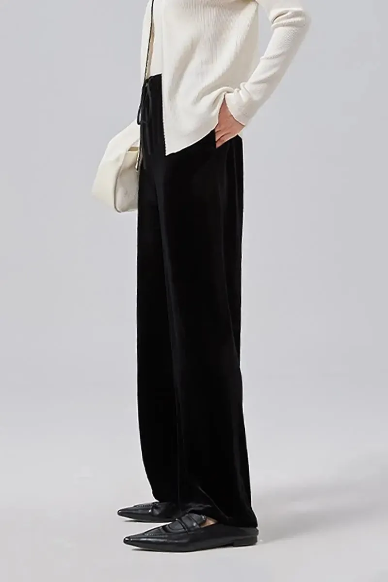 Loose Fit Wide Leg Silk Lined Velvet Pants