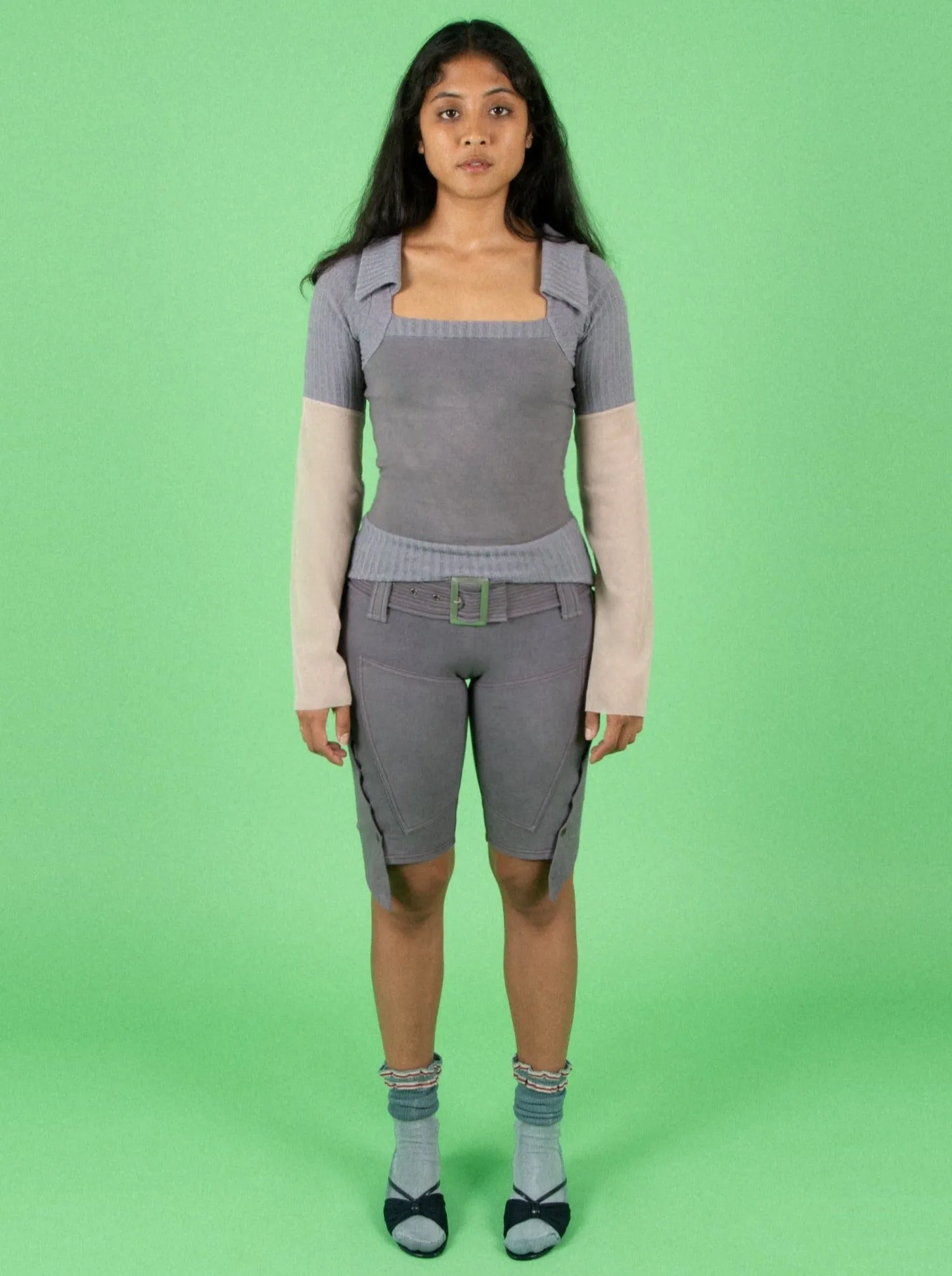 M14 FLARED BIKER SHORT GREY