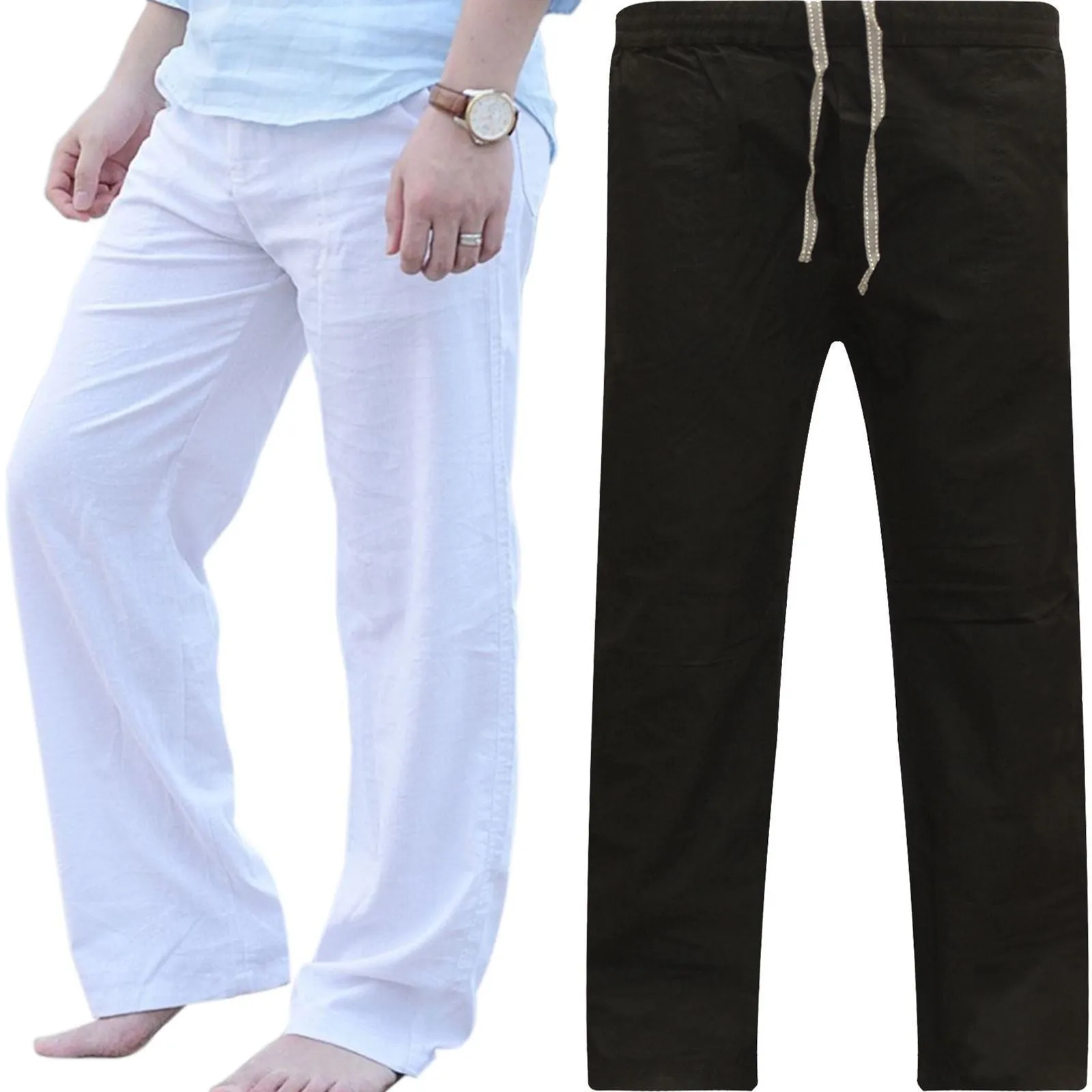 Men Loose Breathable Fitness Casual Long Lace Straight Dance Pants