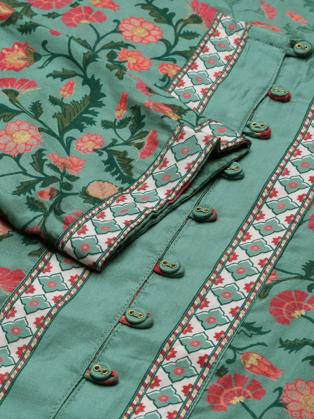 Mint Printed A-line Kurta Set