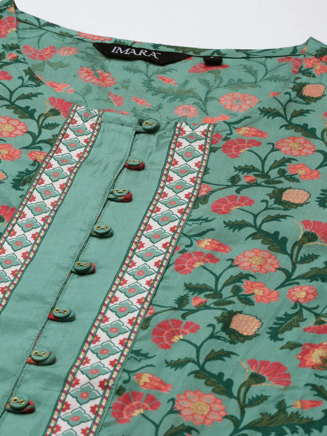 Mint Printed A-line Kurta Set