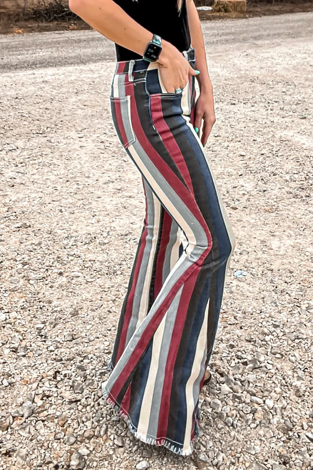 Multicolor Striped Bell Bottoms Jeans