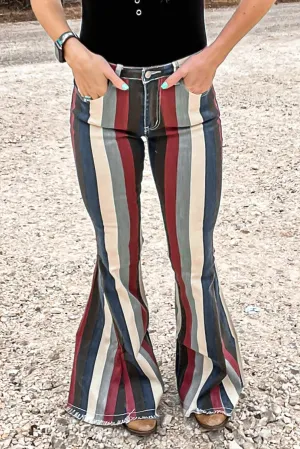 Multicolor Striped Bell Bottoms Jeans