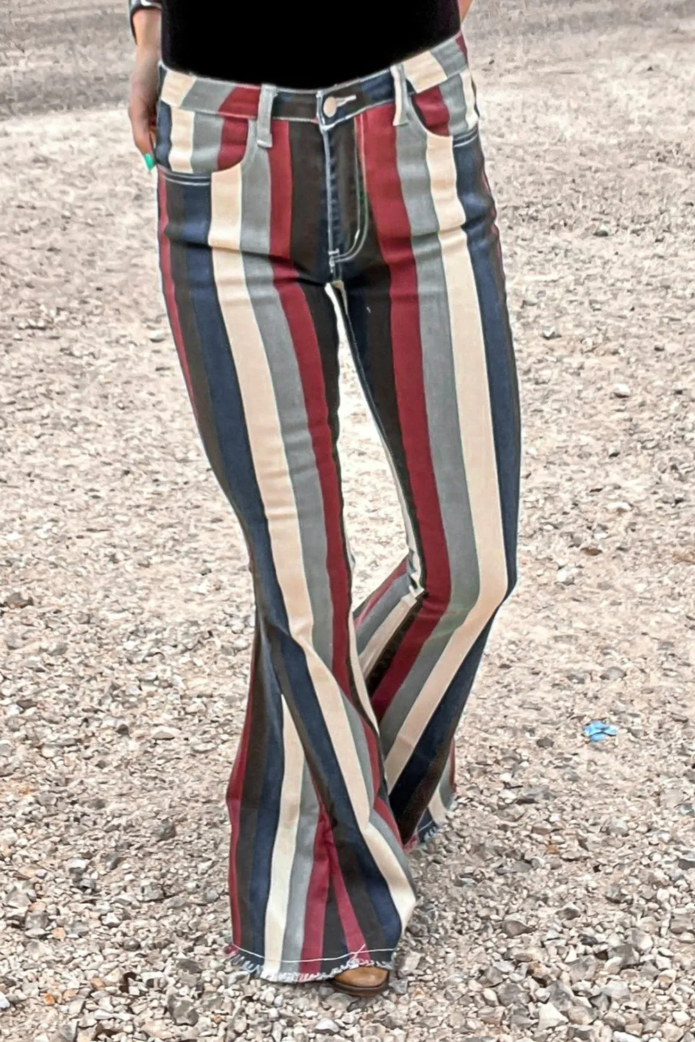 Multicolor Striped Bell Bottoms Jeans