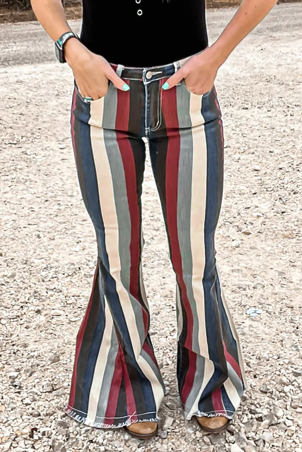Multicolor Striped Bell Bottoms Jeans