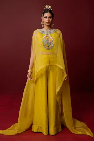 Mustard Embroidered Cape Set