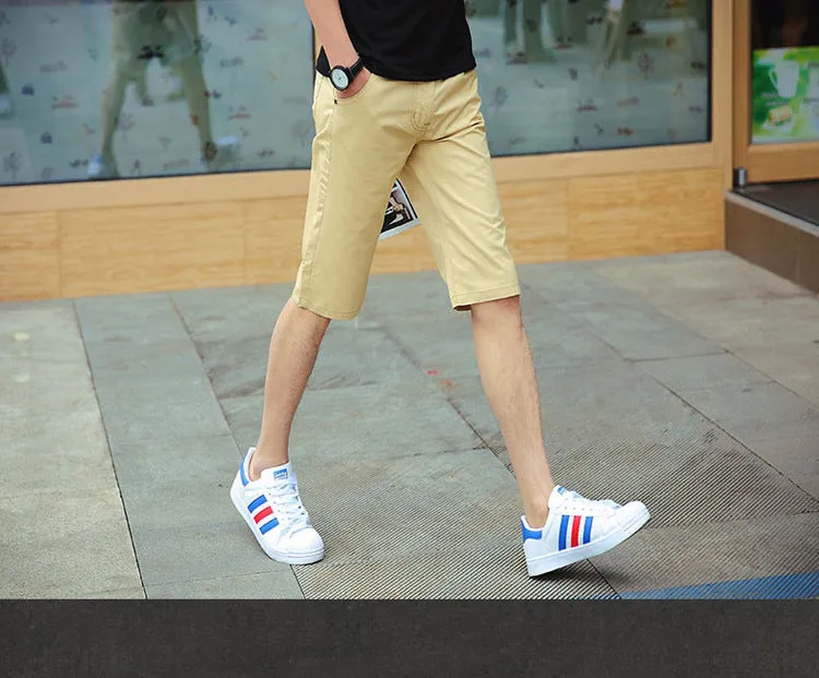 Non Wrinkle Men Summer Casual Pants Korean Straight Slim Look knee length Shorts