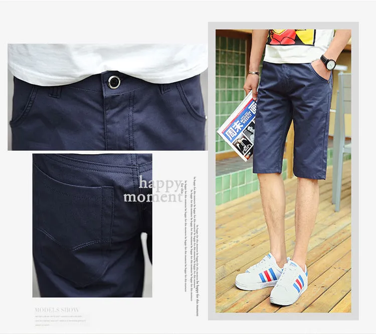 Non Wrinkle Men Summer Casual Pants Korean Straight Slim Look knee length Shorts