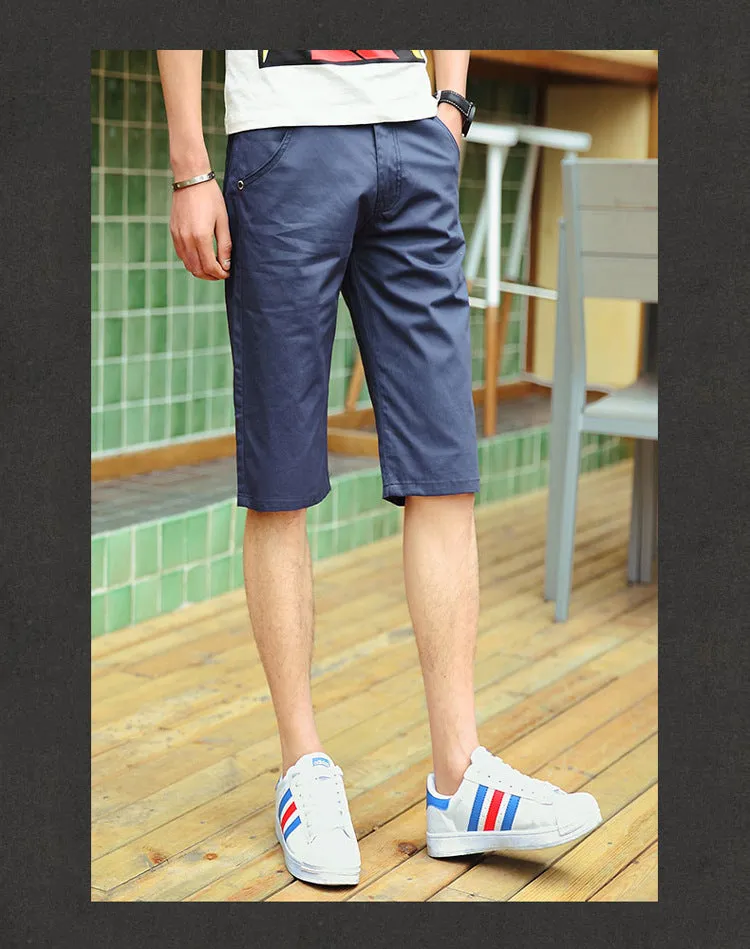 Non Wrinkle Men Summer Casual Pants Korean Straight Slim Look knee length Shorts