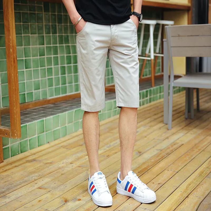 Non Wrinkle Men Summer Casual Pants Korean Straight Slim Look knee length Shorts