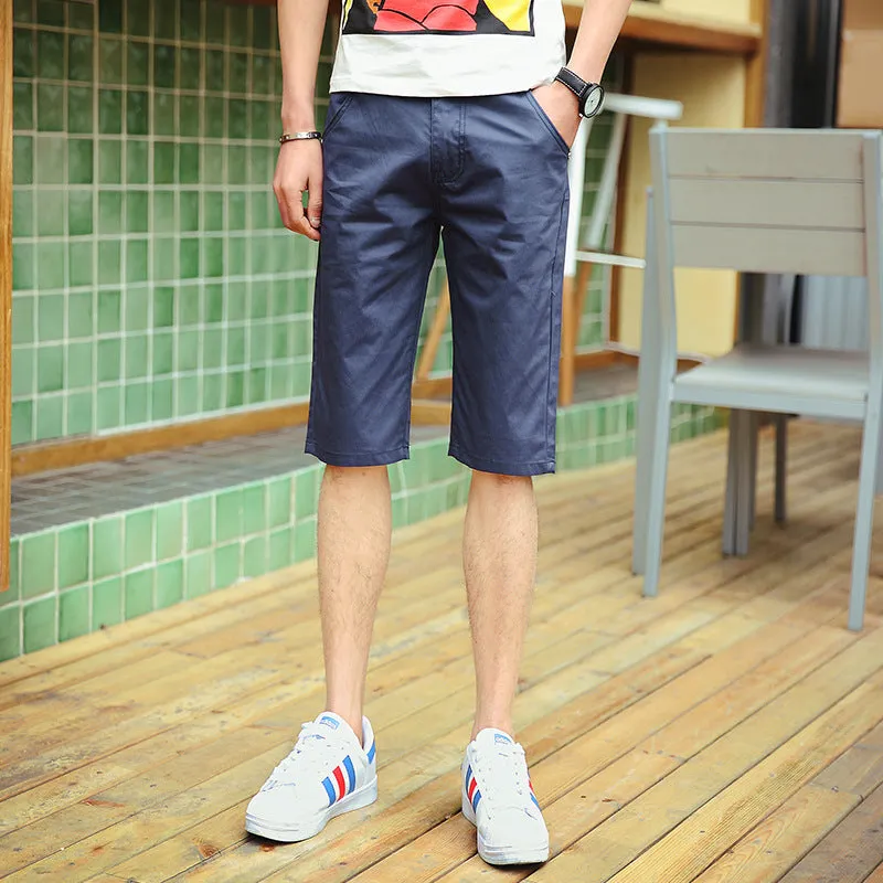 Non Wrinkle Men Summer Casual Pants Korean Straight Slim Look knee length Shorts