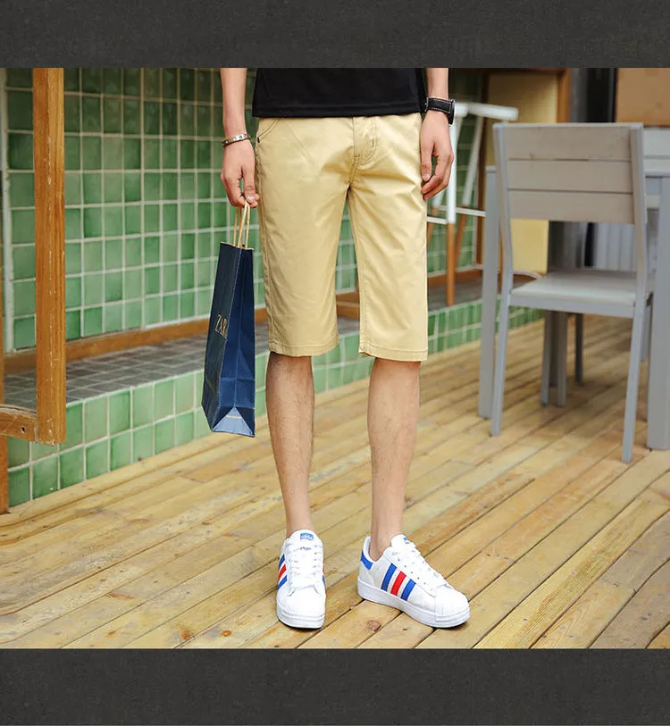 Non Wrinkle Men Summer Casual Pants Korean Straight Slim Look knee length Shorts