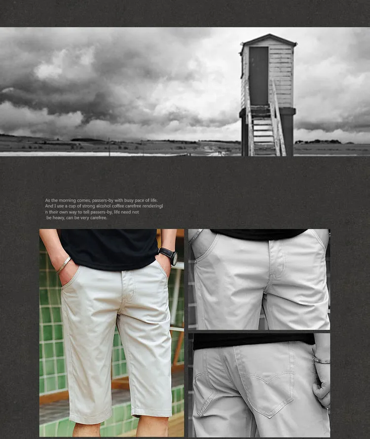 Non Wrinkle Men Summer Casual Pants Korean Straight Slim Look knee length Shorts