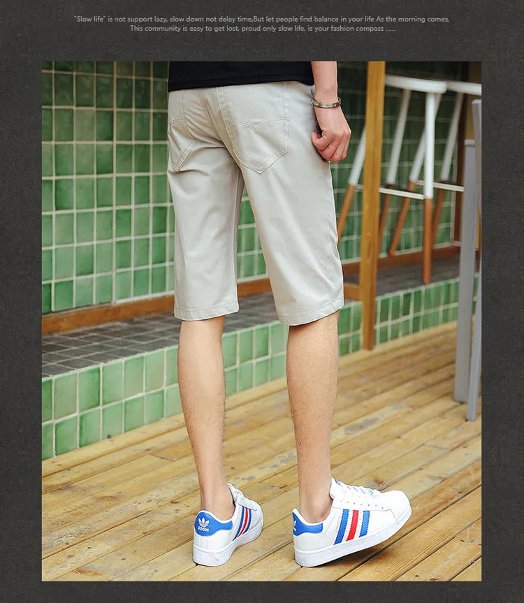 Non Wrinkle Men Summer Casual Pants Korean Straight Slim Look knee length Shorts