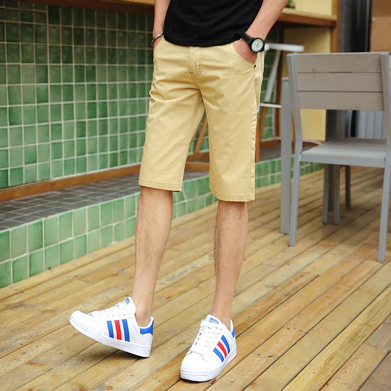 Non Wrinkle Men Summer Casual Pants Korean Straight Slim Look knee length Shorts